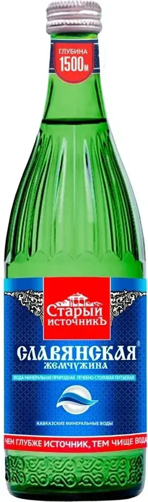 Вода газированная Славянская Жемчужина минеральная природная лечебно-столовая в стекле, 0,5 л