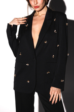 Пиджак однобортный в черном оттенке с оригинальной отделкой