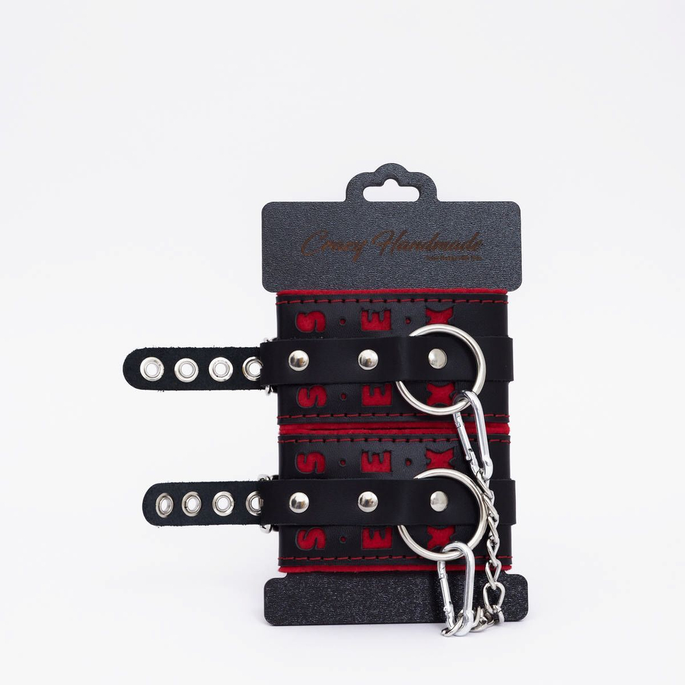 Черно-красные наручники с красной строчкой Sex