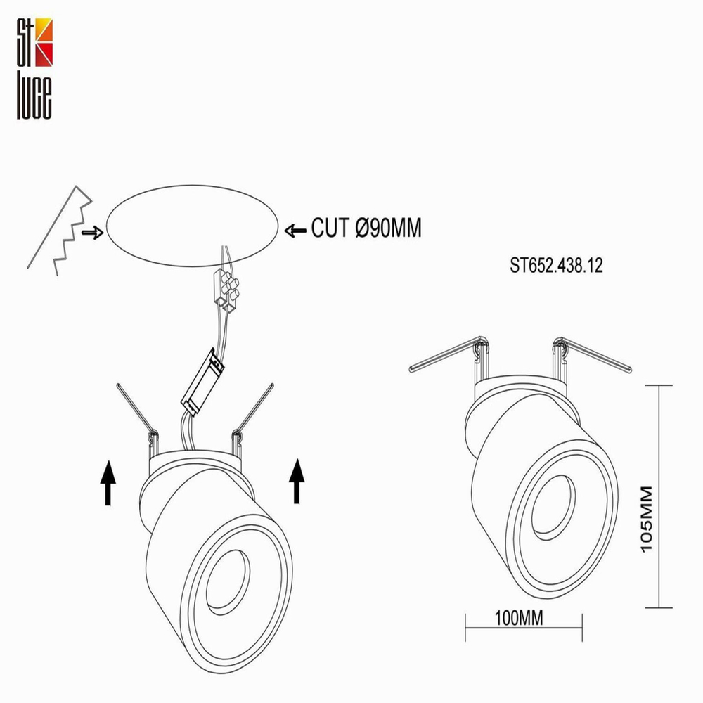 ST652.438.12 Св-к встр. Черный LED 1*12W 3000K 1 000Lm Ra&gt;90 36° IP20 D100xH105 170-240VV