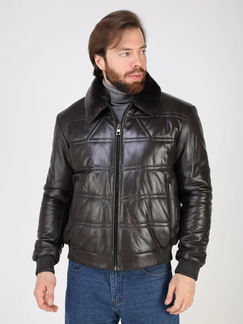 Куртка пуховик из натуральной кожи короткая