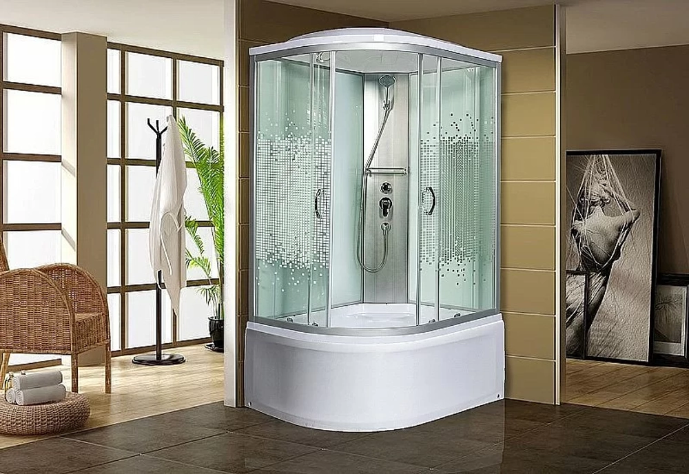 Душевая кабина Мономах XL 100x80x44 С МЗ стекло прозрачное с рисунком мозаика/профиль хром
