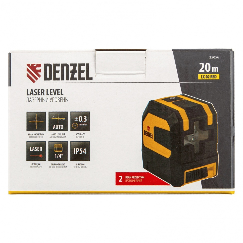 Лазерный уровень LX 02 Red, 20 м, 635 нм, резьба 1/4" Denzel