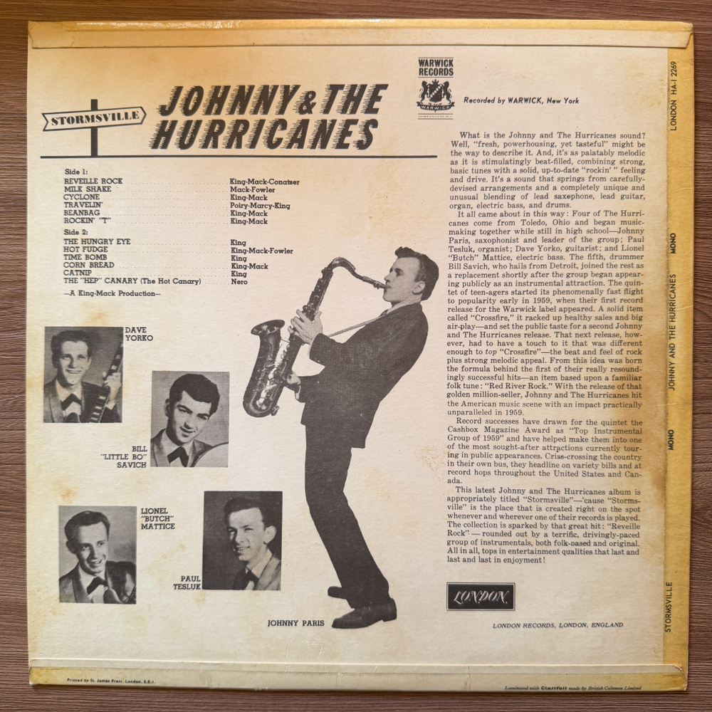 Johnny And The Hurricanes ‎– Stormsville (Англия 1960г.) Т