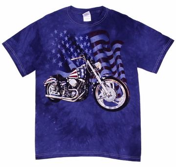 Футболка Motorcycle на фоне флага USA ( варёнка синяя )
