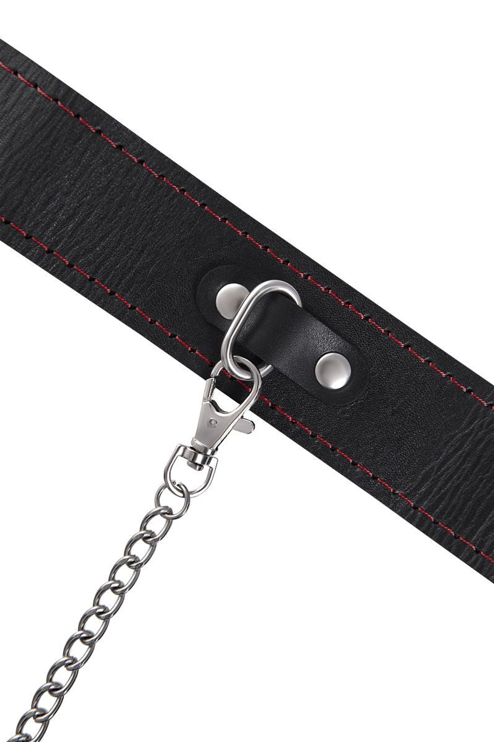 Черный двухслойный ошейник с красной строчкой и поводком (Цвет: черный)