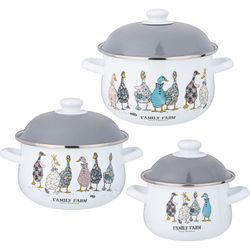 НАБОР КАСТРЮЛЬ AGNESS ЭМАЛИРОВАННЫХ СЕРИЯ "FAMILY FARM", 6ПР. 1,5/2,8/3,6Л, 16Х10/20Х12/22Х13СМ
