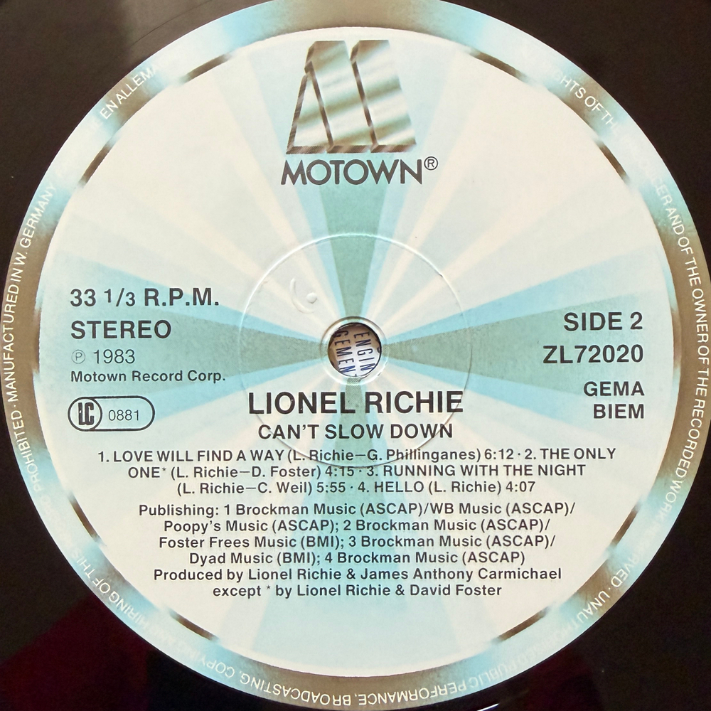 Lionel Richie - Can't Slow Down (Германия 1983г.)