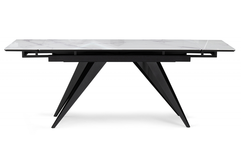 Стол стеклянный Woodville Дарвин 140(200)х80 белый мрамор, черный, ножки черные