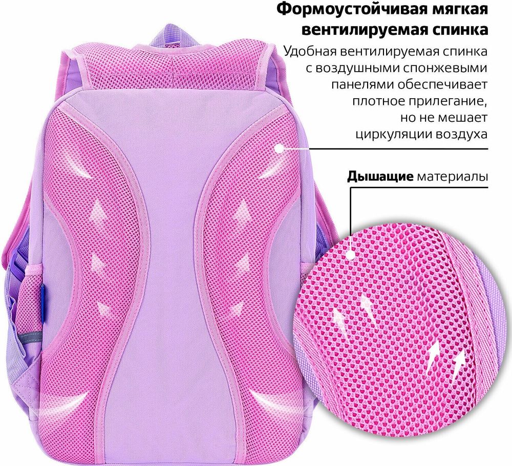 Рюкзак BRAUBERG STAR, 1 отделение, 5 карманов, "Dreamy cat", сиреневый, 271424