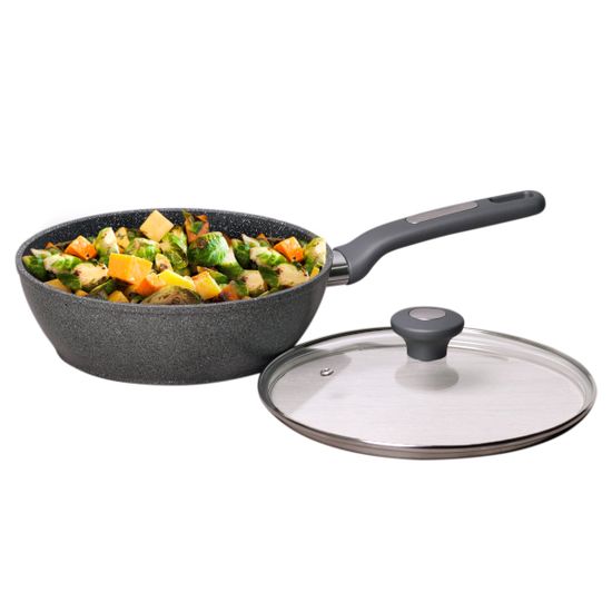 Сотейник 24 см. из алюминия с крышкой Kamille KM-4275GR с мраморным покрытием