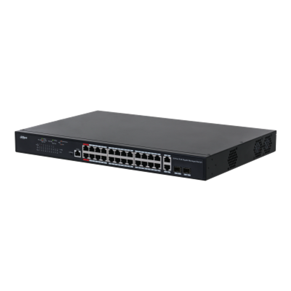 DH-PFS4226-24GT-370 24-портовый гигабитный управляемый коммутатор с PoE, уровень L2, Порты: 24 RJ45 10/100/1000Мбит/с; IEEE802.3af/IEEE802.3at/Hi-PoE/IEEE802.3bt, 2 комбинированных SFP/RJ45 10/100/1000Мбит/с (uplink)