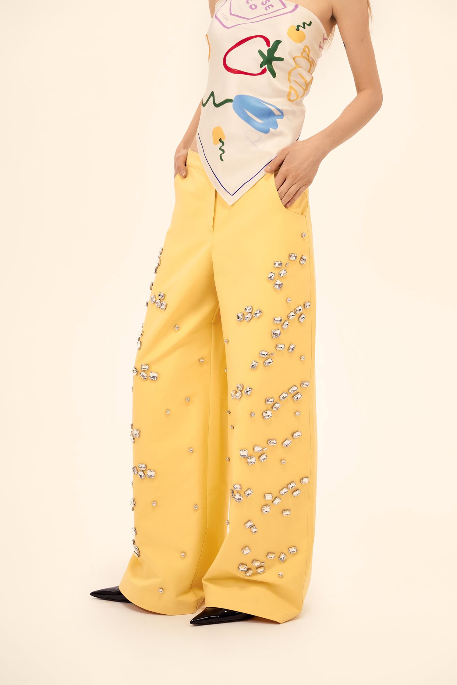 Брюки с камнями (На полном обвесе), желтые