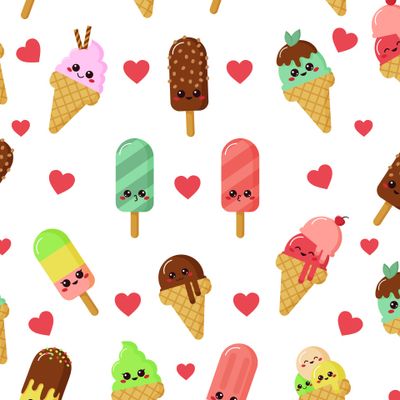 Милые кавай мороженое. Мультяшный стиль для детей. Летний паттерн.