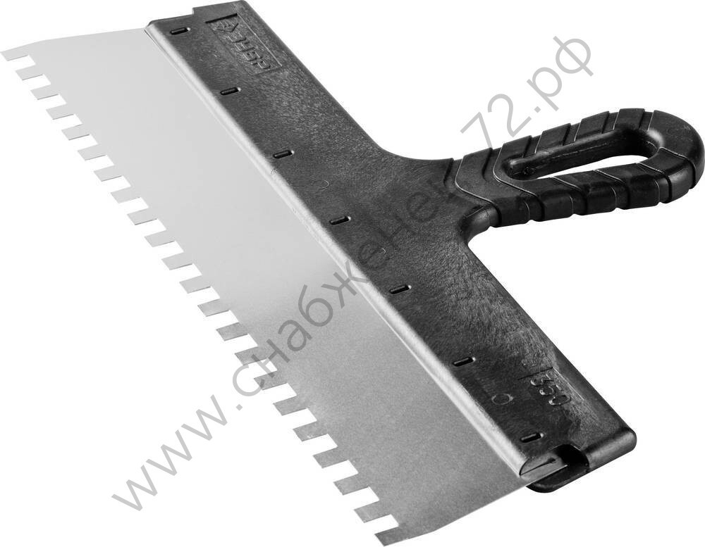 ЗУБР 350 мм, зуб 8х8 мм, зубчатый пластиковая ручка, нержавеющий, Фасадный шпатель, МАСТЕР (10078-35-08)