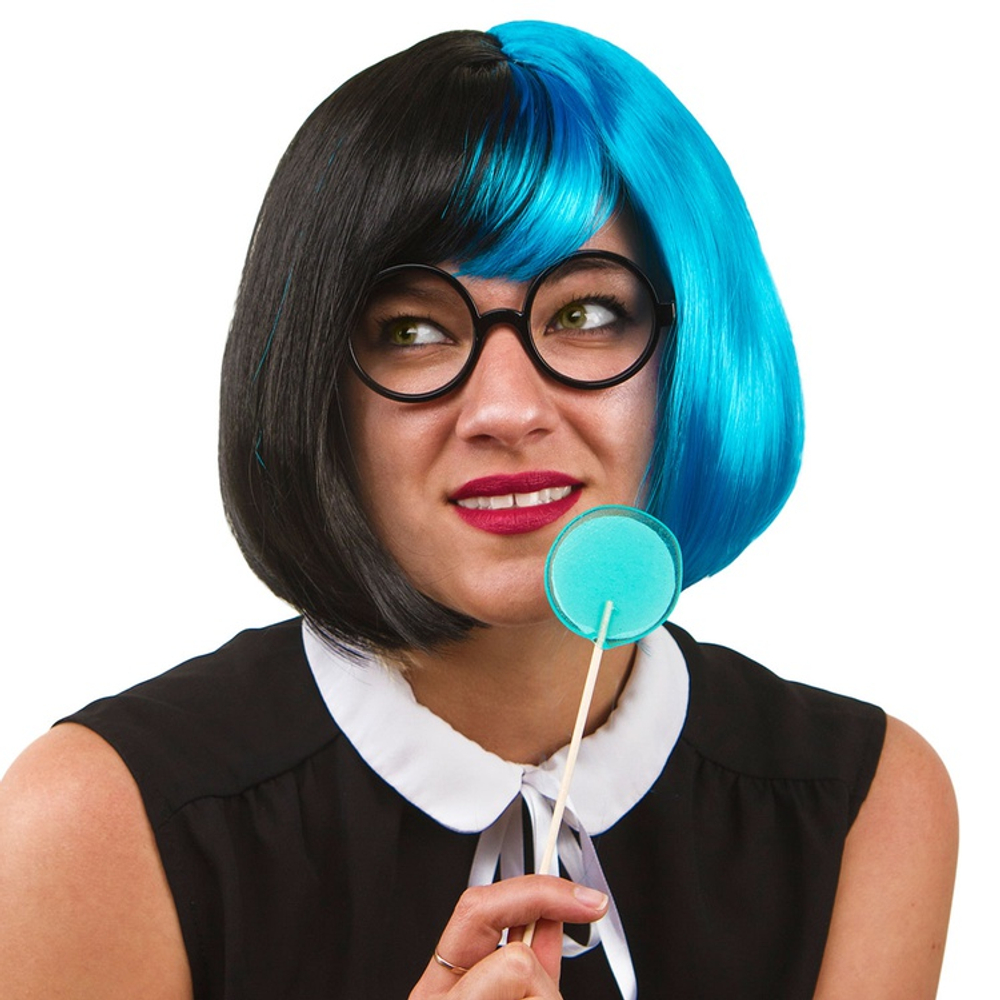 Парик карн Каре 2цв черно-голубой 30см