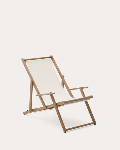 Складной шезлонг Vilara для улицы из акации и текстиля белого цвета