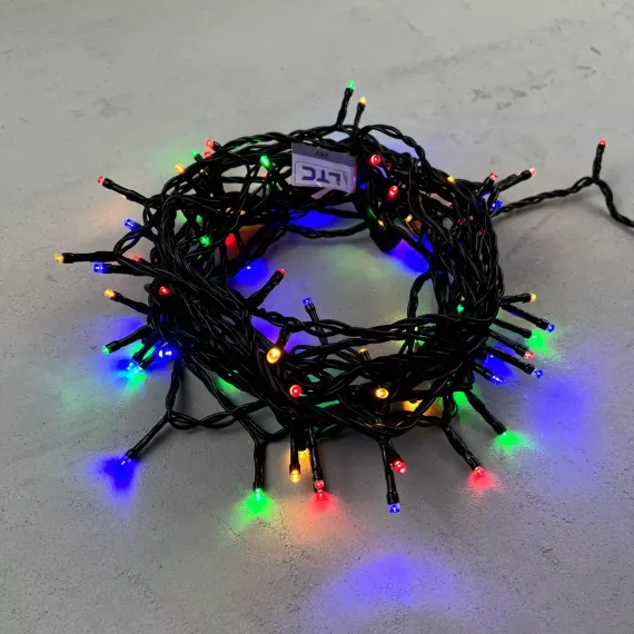 Светодиодная нить 100 разноцветных LED ламп, 10 м., 24В., черный провод ПВХ, LTC (PST100-11-1M)