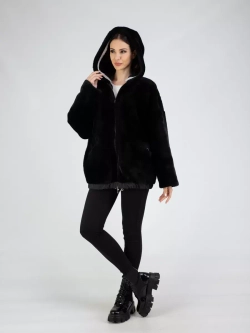 Дубленка натуральная с капюшоном двухсторонняя