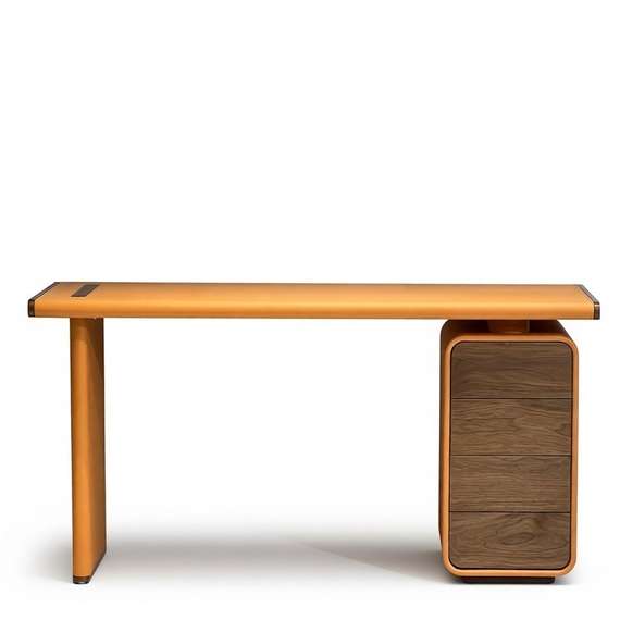 Письменный стол с тумбочкой 4758, 150х60 см, экокожа цвета охра