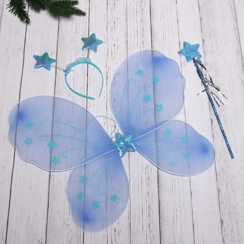 Карнавальный набор (крылья, ободок, палочка) «Фея Звёздочка» (крылья 48*40 см), Голубой