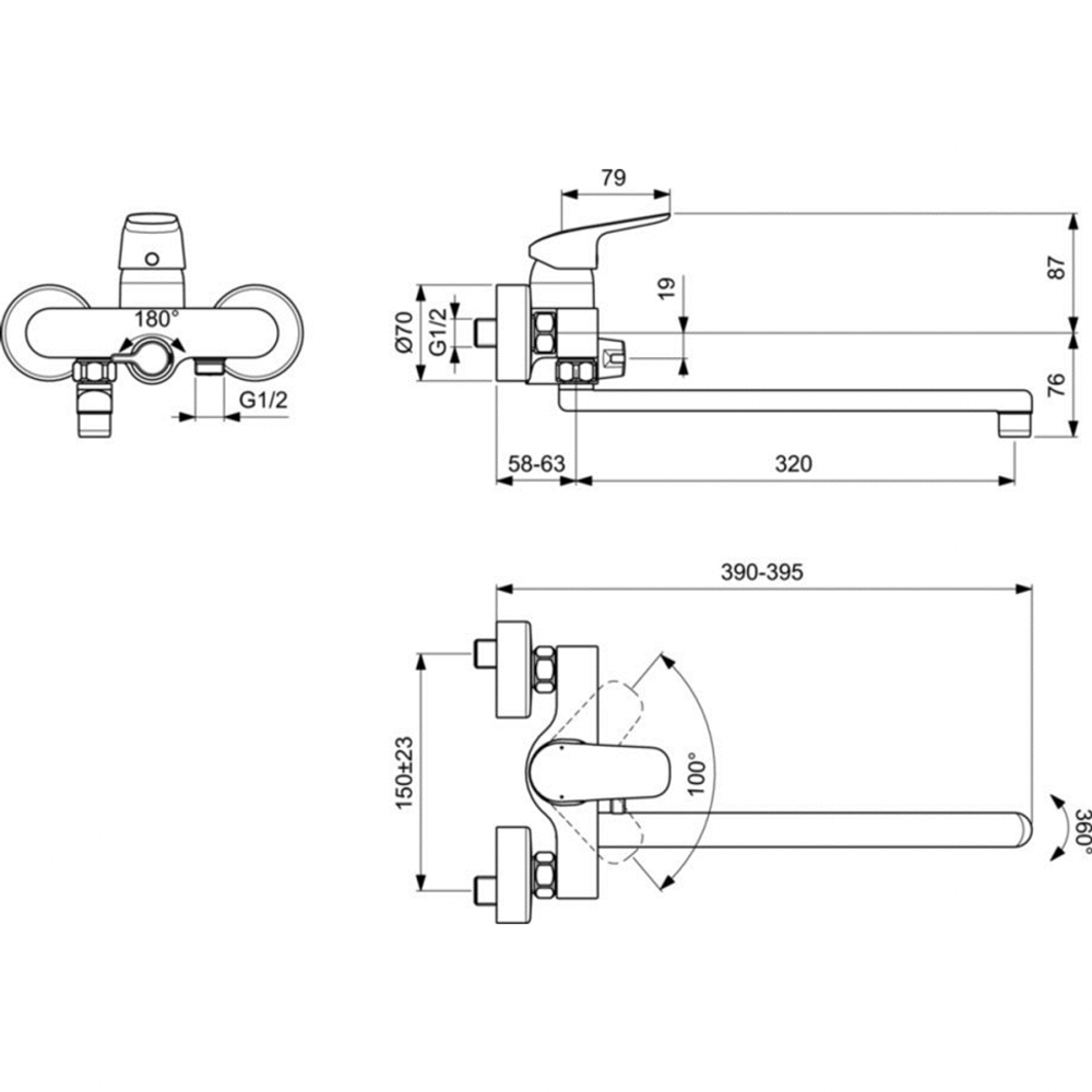 CERAFLEX Настенный смеситель для ванны/душа B1741AA