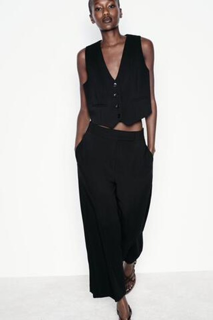 ZARA БРЮКИ-КЮЛОТЫ С ВЫСОКОЙ ПОСАДКОЙ, ЧЕРНЫЙ