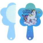 Расческа с зеркалом в наборе детские «МИМИШКИ», единорог, цвет голубой, 11см