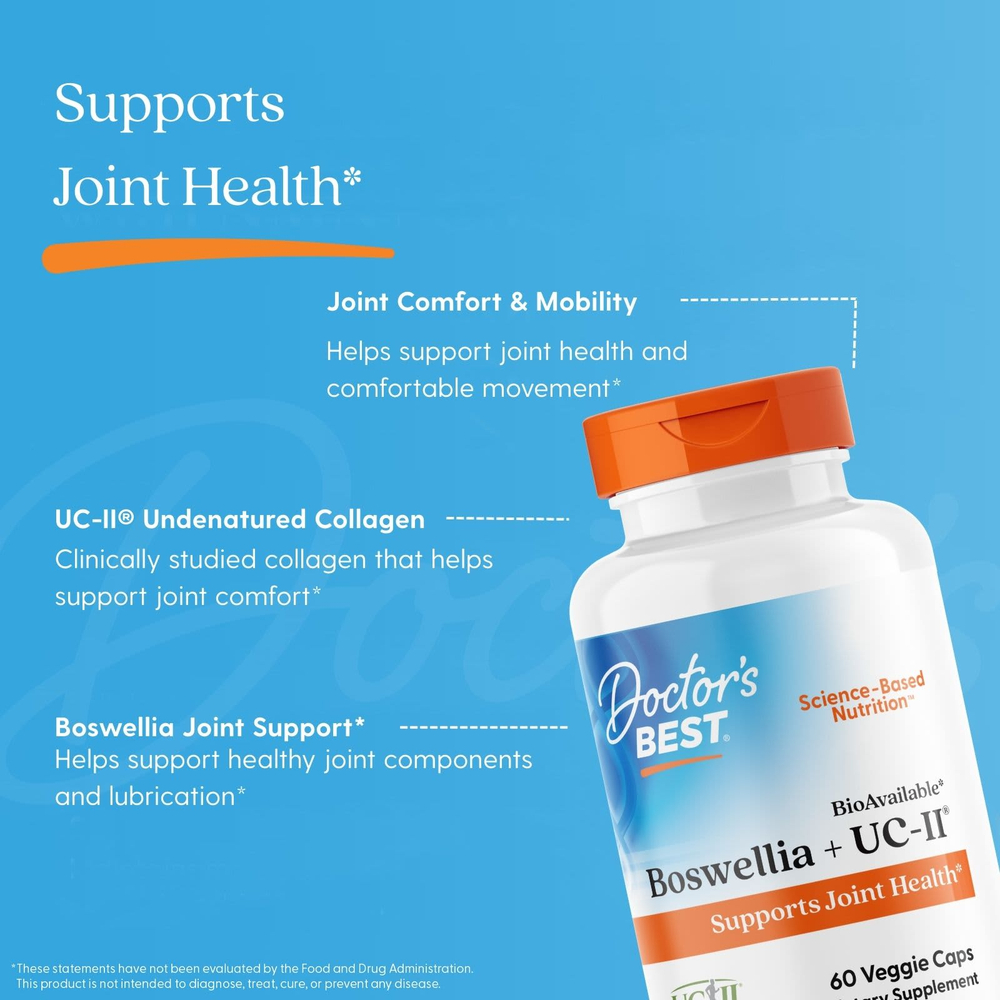 Doctor's Best, босвеллия и UC-II®, 60 растительных капсул