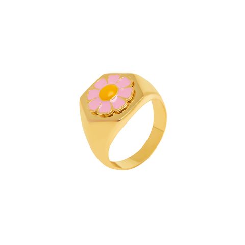 Gold Pink Daisy Ring
