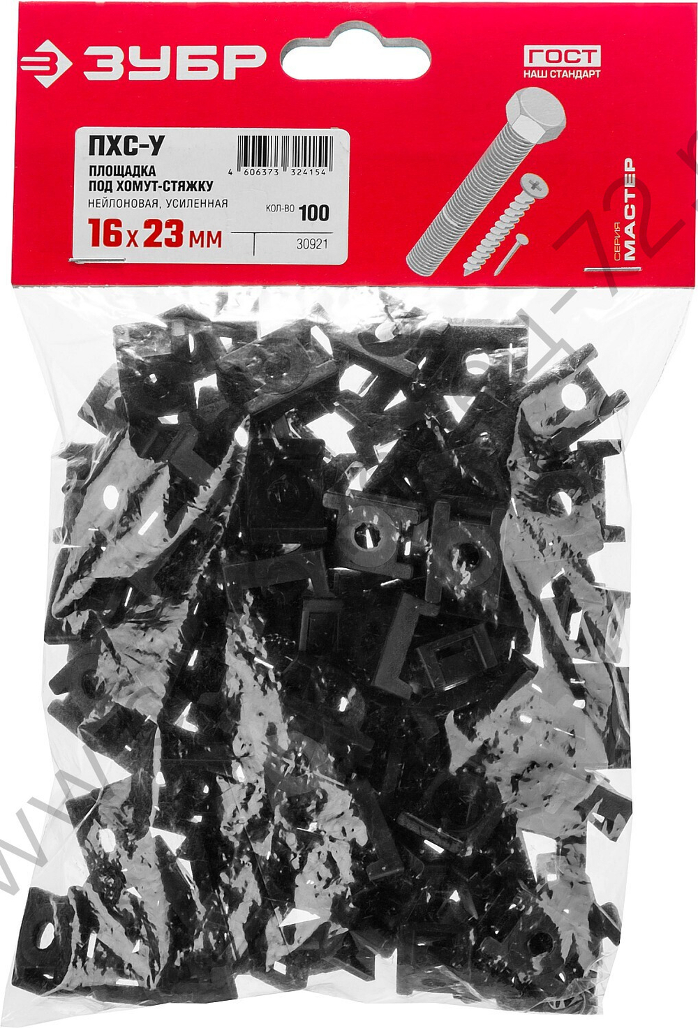 ЗУБР ПХС-У 16 x 23 мм, усиленная площадка под хомут-стяжку черная, нейлон, 100 шт (30921)