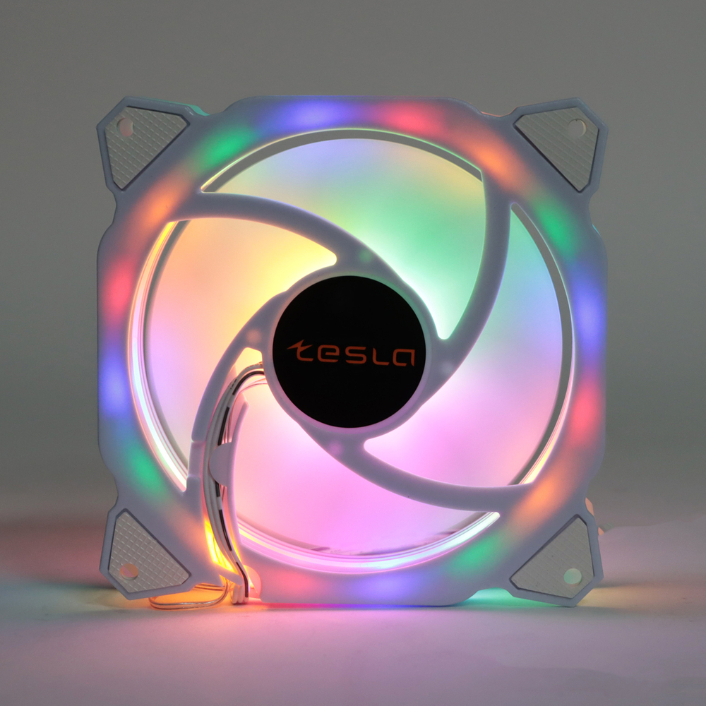 Вентилятор TESLA RGB120-RW, 120мм, 1200rpm, 3-pin+Molex, белый/FRGB, 38CFM, 21дБ, антивибропрокладки (TSL-120-RW)