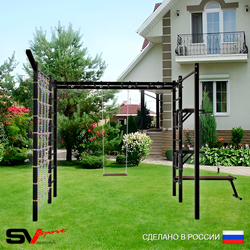 Уличная шведская стенка Sv Sport рукоход с комплектом турник прямой 2шт У5567 (Брусья/Стойка/Скамья/Деревянные/Кронш бокс/Сетка)