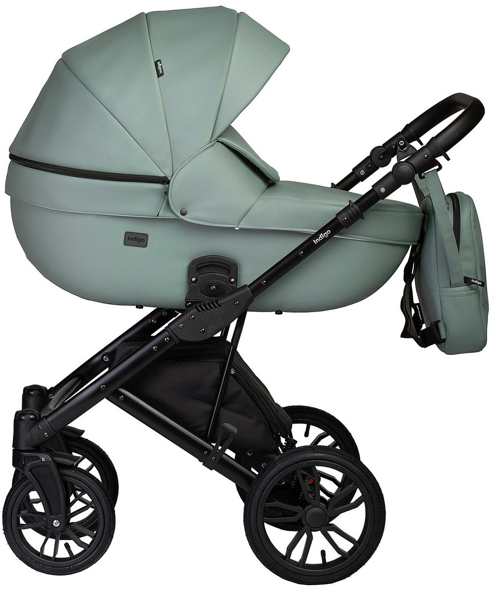 Детская коляска Indigo Mio Eco 3 в 1 с автокреслом Avionaut Cosmo Grey 03 шалфей кожа