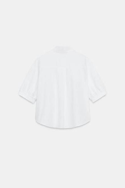 ZARA РУБАШКА С КОРОТКИМИ РУКАВАМИ И БУСИНАМИ, БЕЛЫЙ