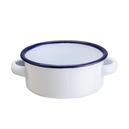 Кастрюля для подачи 11 см h4,5 см 250 мл круглая Blue Rim серая синий кант эмалиров. SUNNEX