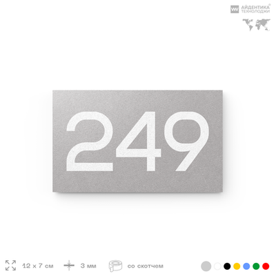 Номер на дверь 249, табличка на дверь для офиса, квартиры, кабинета, аудитории, склада, серый 120х70 мм, Айдентика Технолоджи