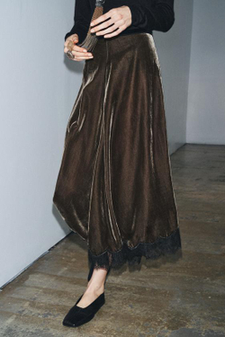 ZARA БАРХАТНАЯ ЮБКА С КРУЖЕВОМ — ZW COLLECTION LIMITED EDITION, ЗЕЛЕНОВАТЫЙ