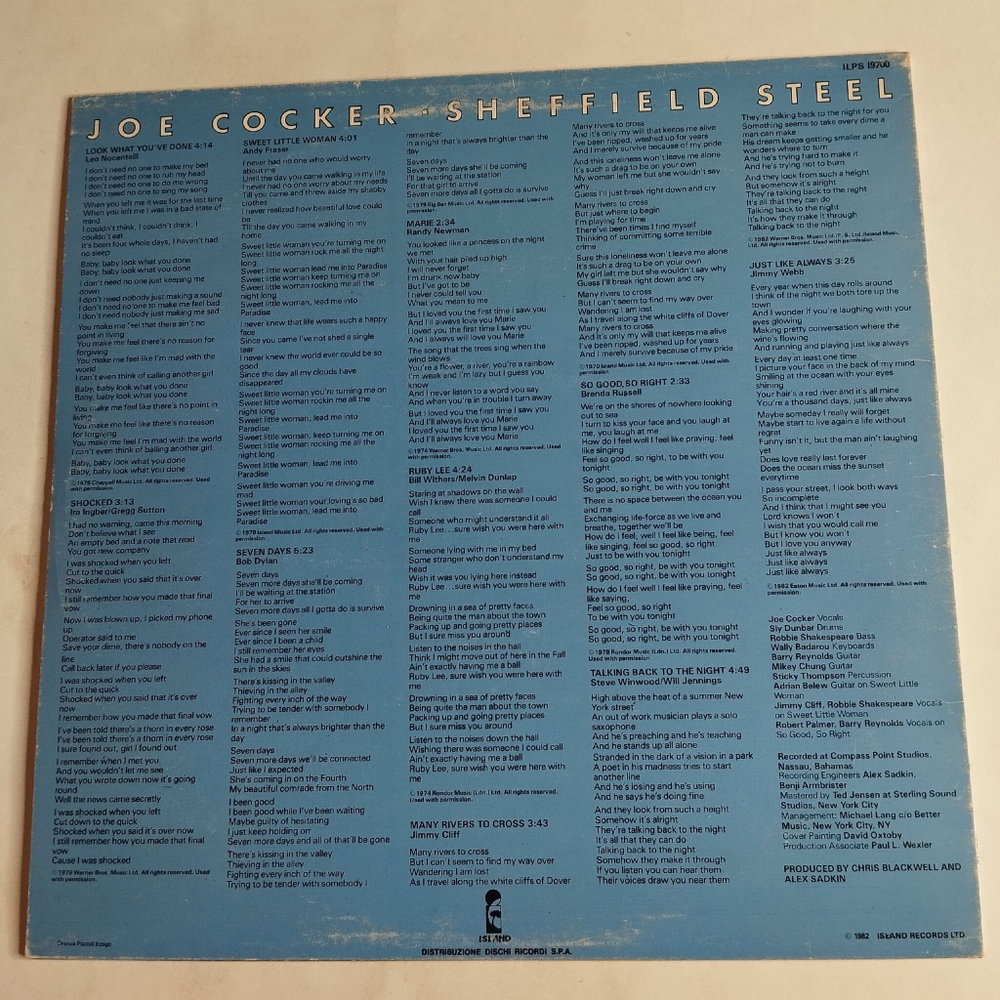 Винтажная виниловая пластинка LP Joe Cocker Sheffield Steel (Italy 1982)