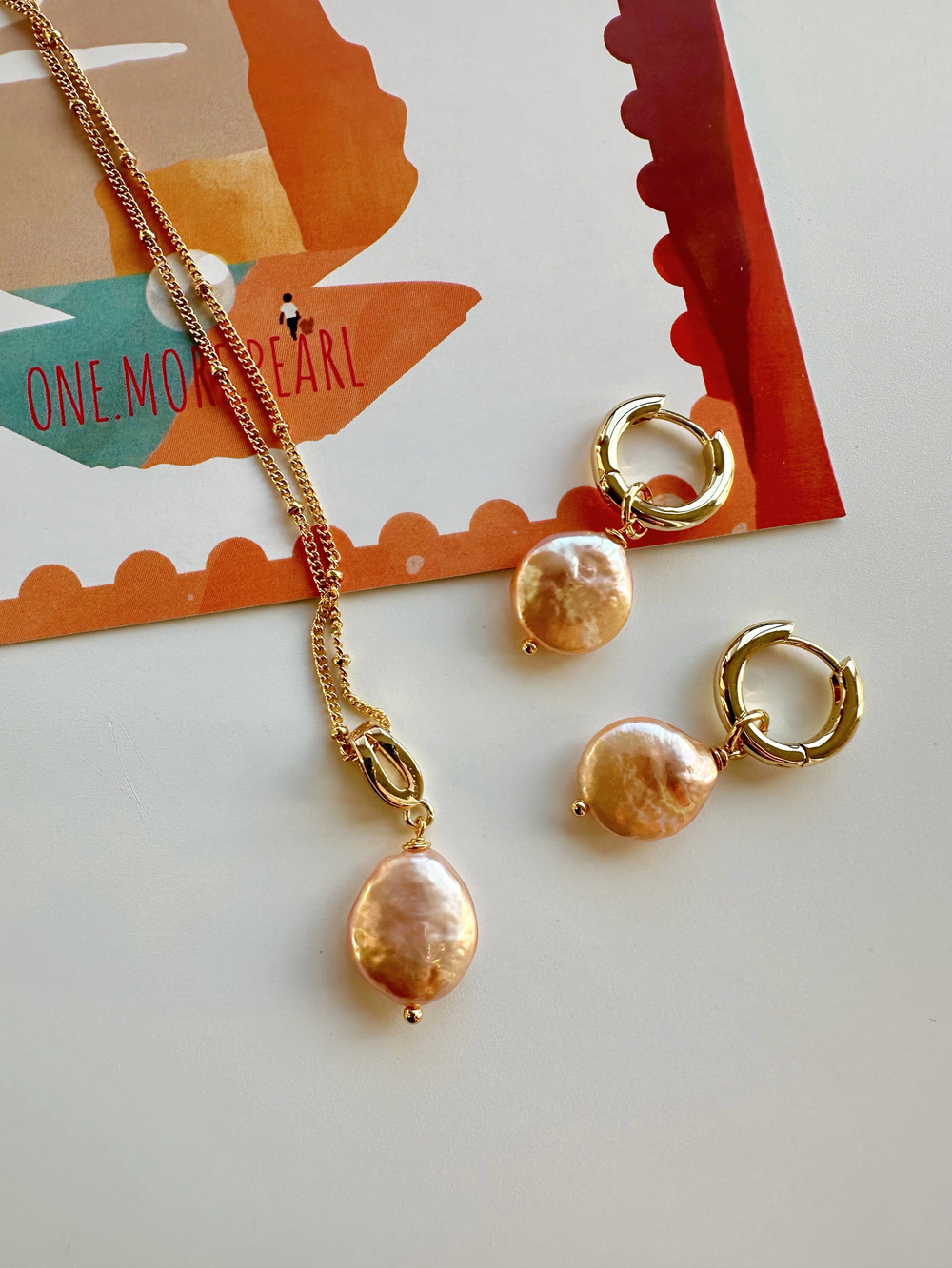 Цепочка Монета из розового жемчуга