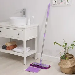 Швабра для мытья пола плоская, насадка из микрофибры букли 35×15 см, телескопическая стальная ручка 84-125 см