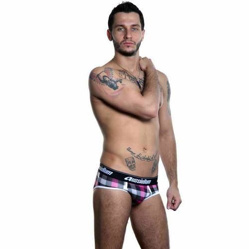 Мужские трусы брифы розовые в клетку Aussiebum zAB00374