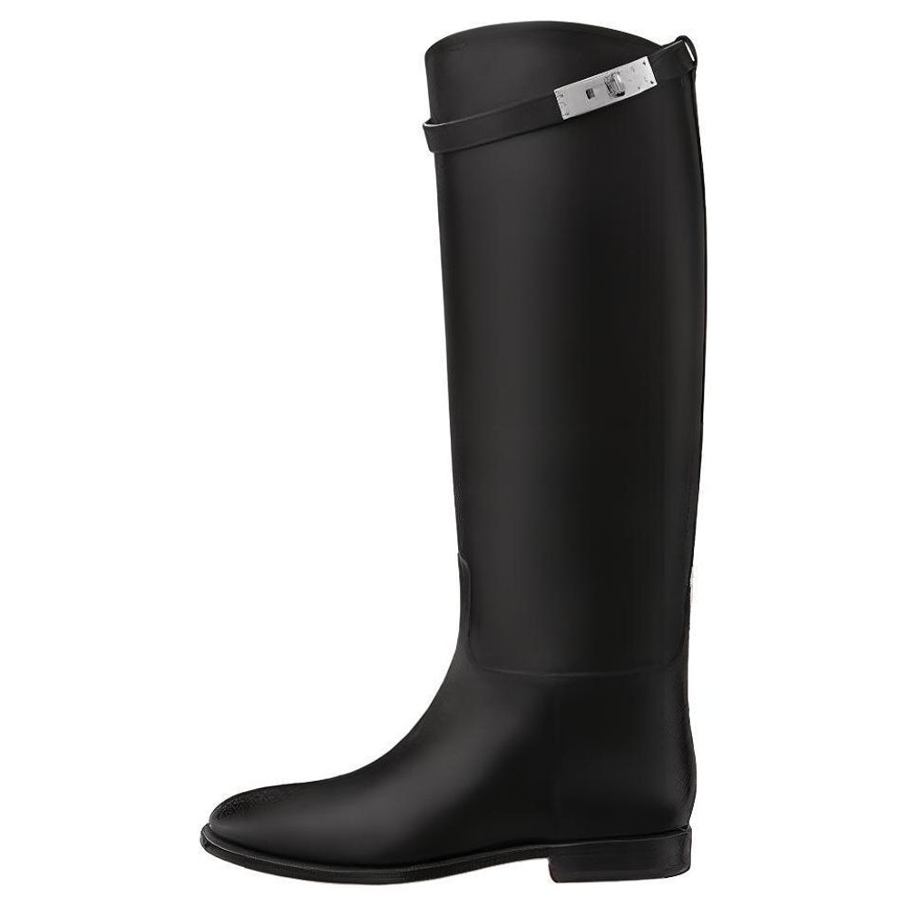 HERMES Jumping Knee high Boots Women"s Black Asia Version
