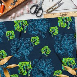 Ткань оксфорд 600 зелёные листья цветы