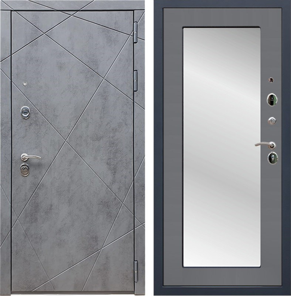 Входная металлическая дверь  с зеркалом RеX (РЕКС) 13 Бетон темный / Пастораль Графит софт