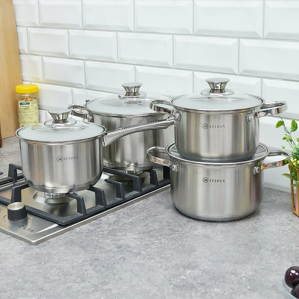 Набор кастрюль 4 предмета (2,1л, 3л, 4л, сотейник 2,1л) нерж, индукция, Z-50819