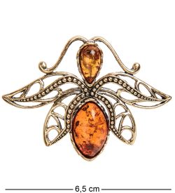 AM-2532 Брошь «Мотылек» (латунь, янтарь)