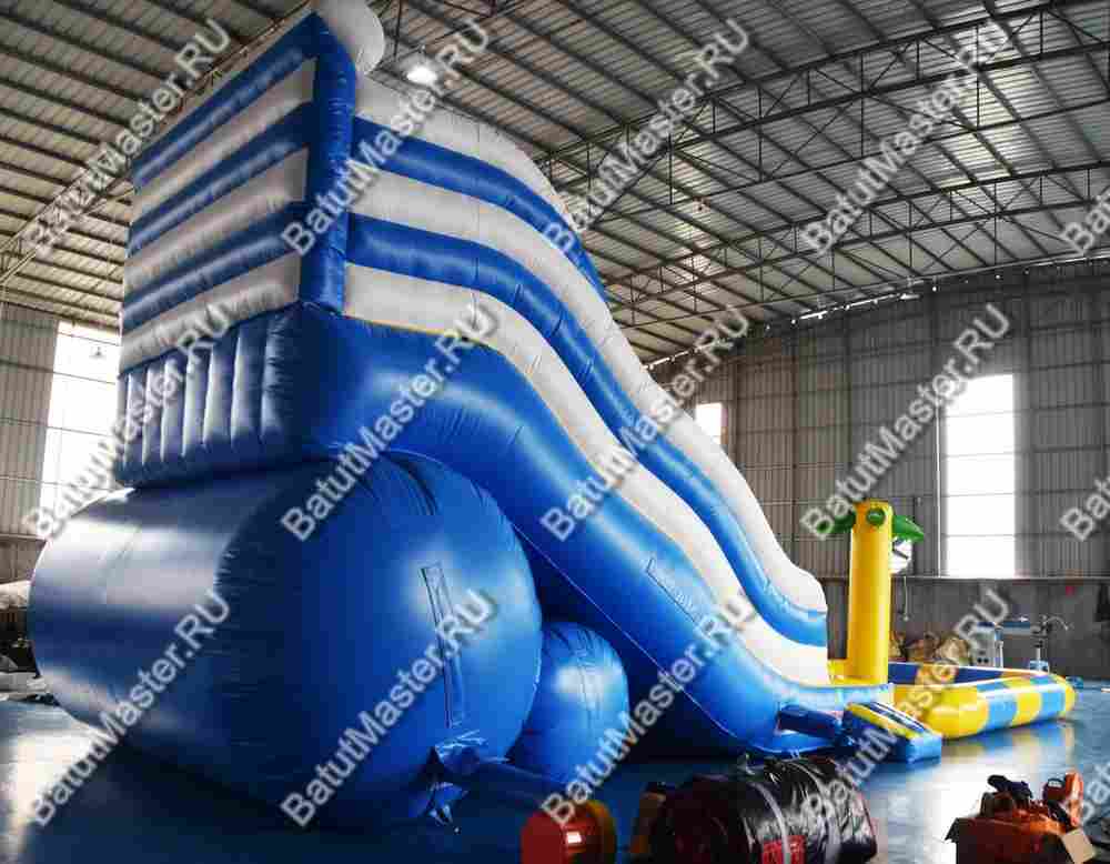 Надувная водная горка с бассейном «Пляжный оазис» с закруглённым бортом, 13*4,5*6 м