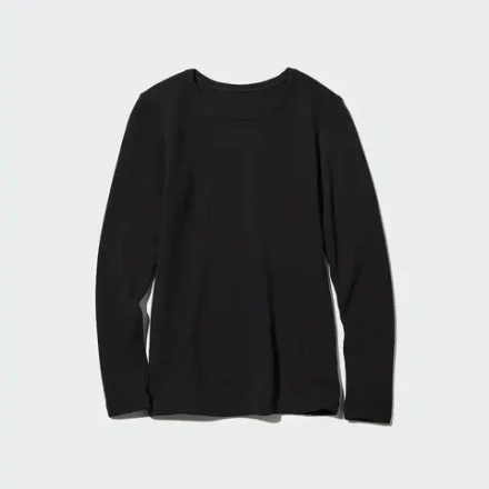 UNIQLO УТЕПЛЕННЫЙ ТОП HEATTECH ULTRA WARM С КРУГЛЫМ ВЫРЕЗОМ И ДЛИННЫМИ РУКАВАМИ, ЧЕРНЫЙ