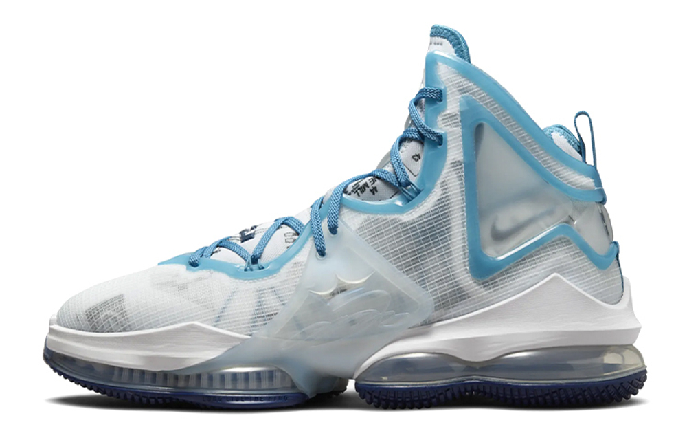 Nike Lebron 19 EP "White and Dutch Blue" slam dunk shock absorption, non-slip, wear-resistant, rebound wrapping support, high-top actual combat basketball shoes for men and women with the same silver-gray domestic version